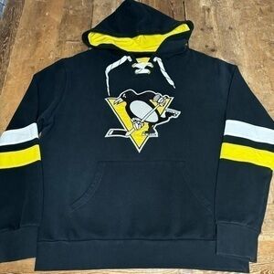 Wright & Ditson Pittsburgh Penguins Retro Lacer Hoodie Jersey Tie Up Men's XL